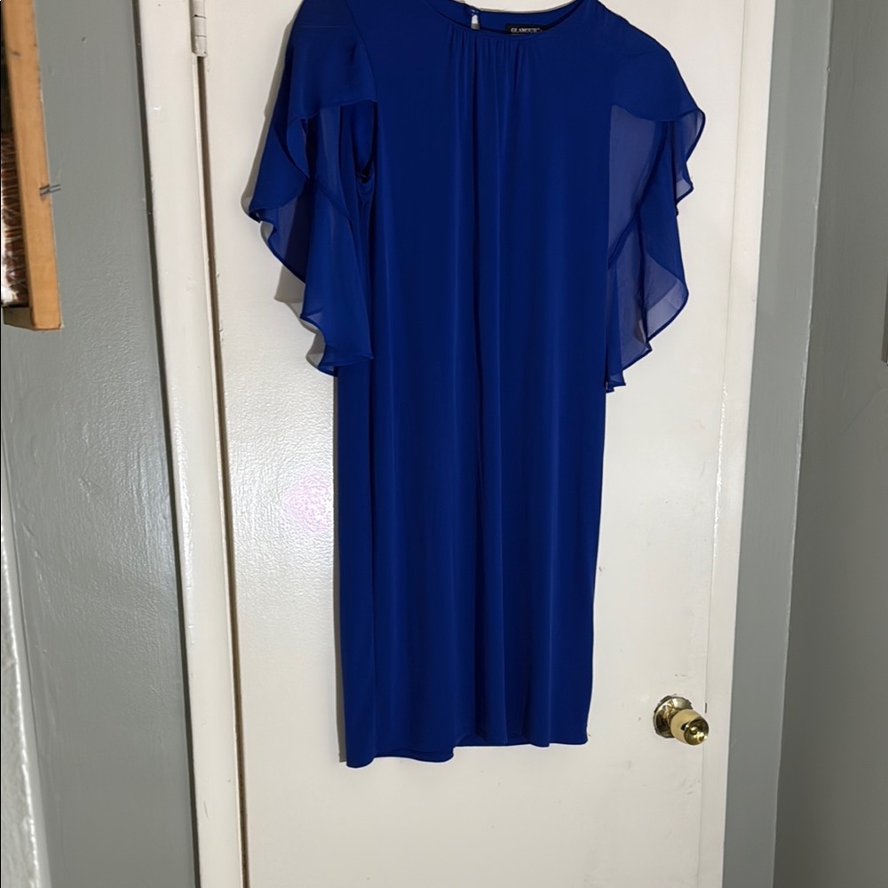 Royal Blue Sheath Midi Dress with Flutter Sleeves